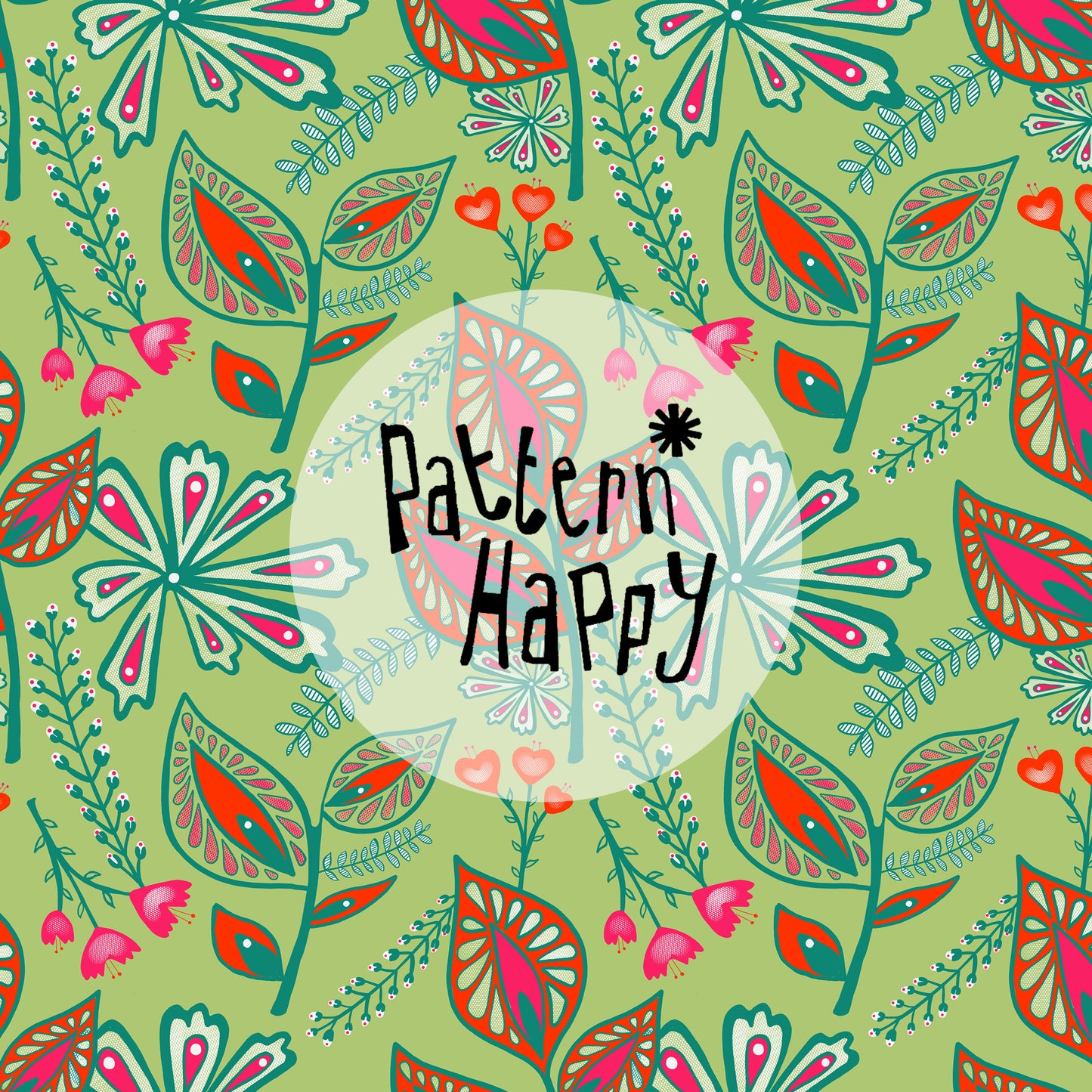 *****NEW COLLECTION Abstract Flowers Re-Mastered Pink and Orange on Lime- 0.5 Metres