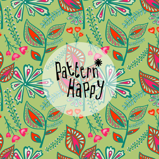 *****NEW COLLECTION Abstract Flowers Re-Mastered Pink and Orange on Lime- 0.5 Metres