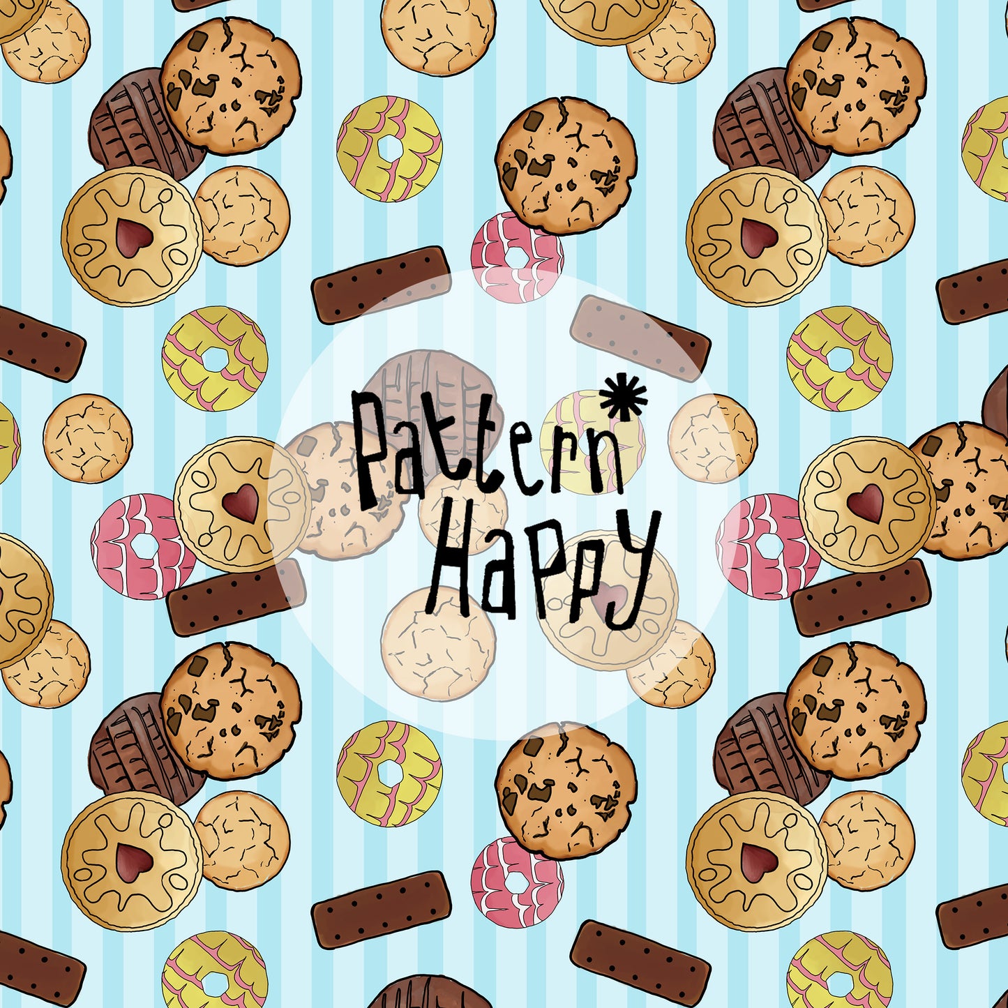 *NEW COLLECTION* Biscuits on blue stripes - 0.5 Metres