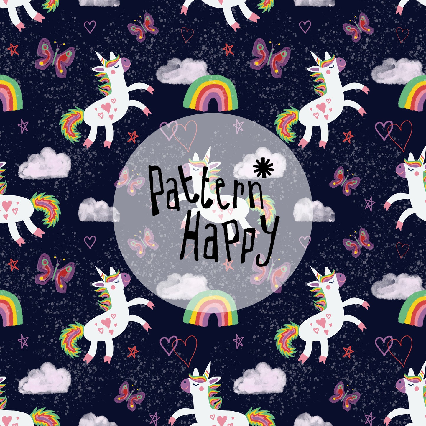 ***NEW COLLECTION* Unicorns & Butterflies on navy - 0.5 Metres