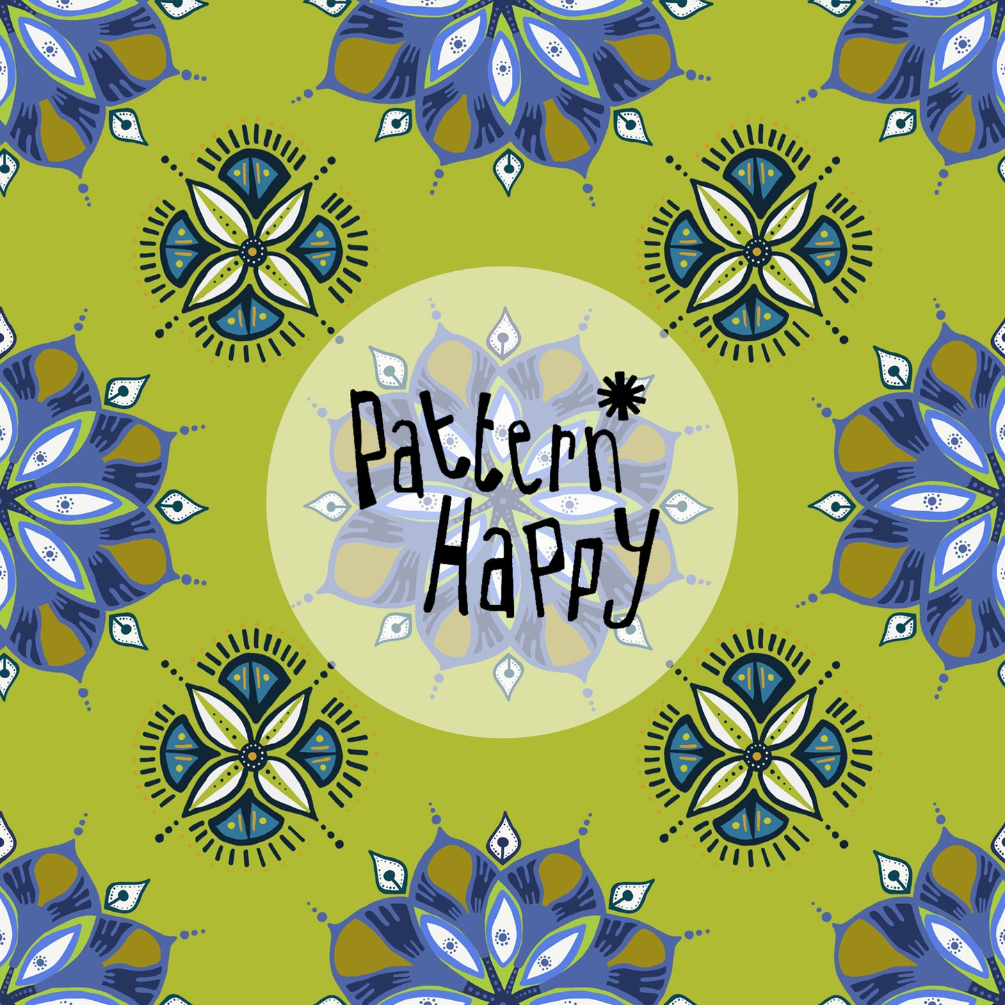 Mandala blue on green, 0.5 Metres