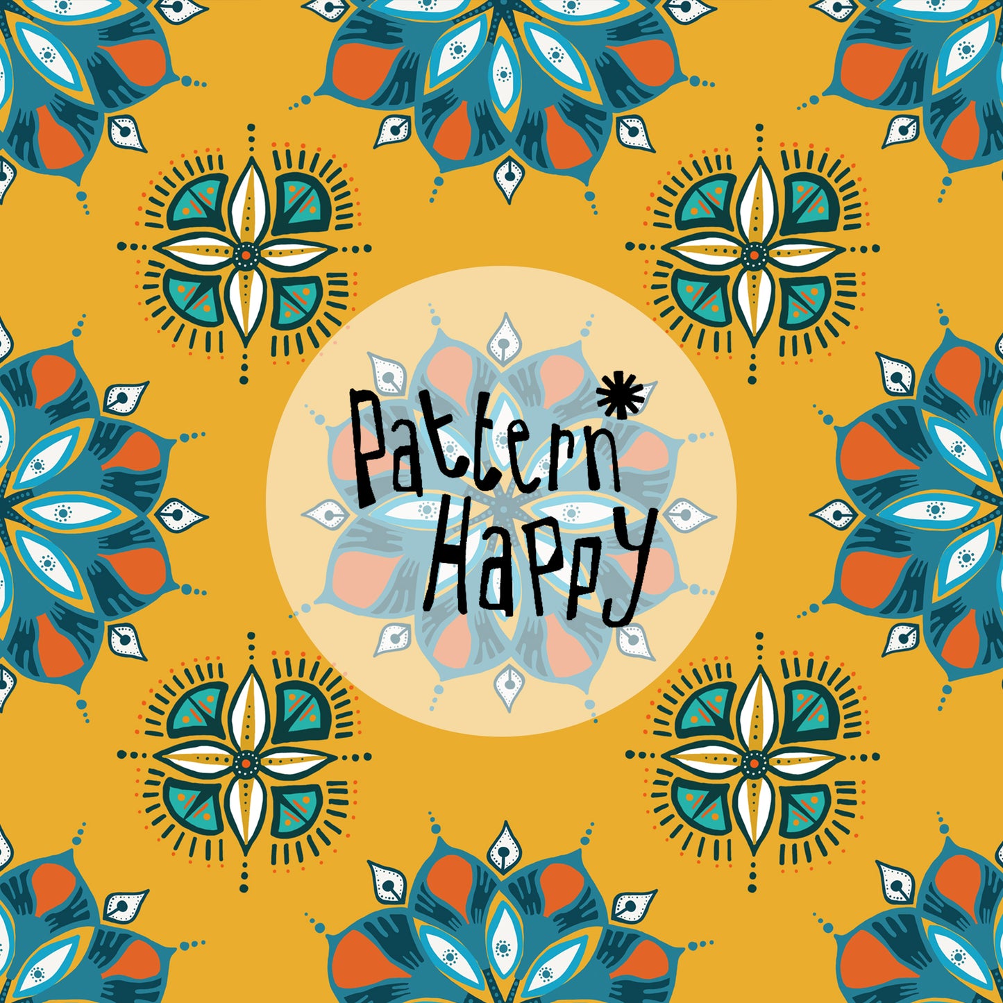 Mandala teal on yellow, 0.5 Metres