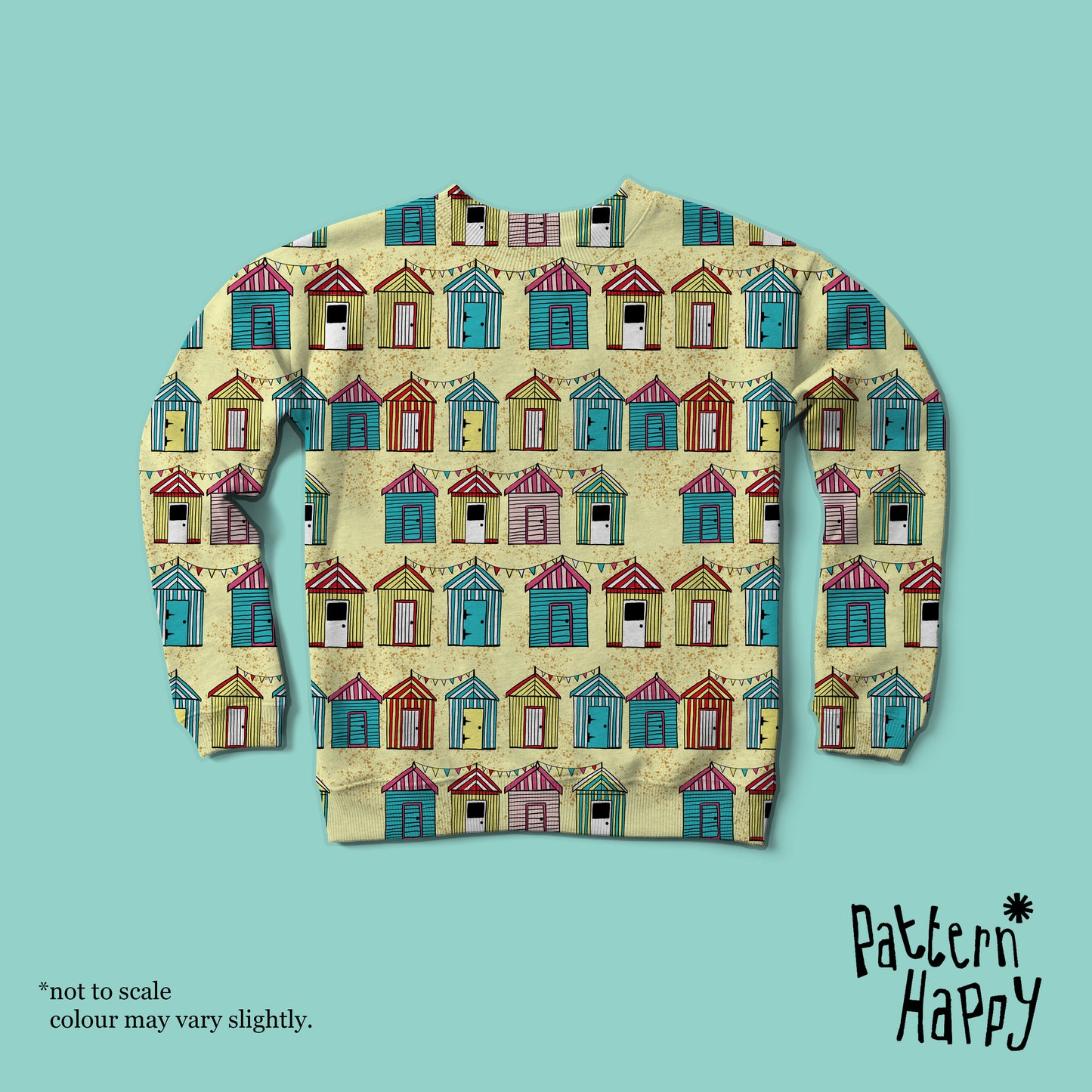 **NEW COLLECTION* Beach Huts on blue- 0.5 Metres