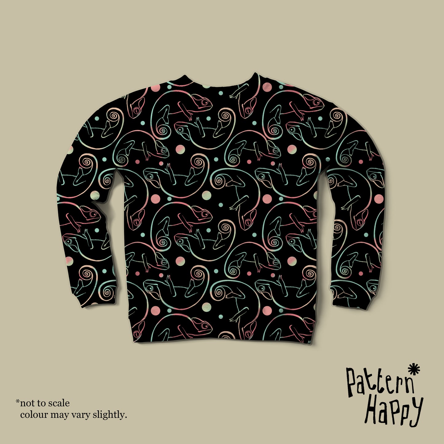 **NEW COLLECTION* Chameleons on black - 0.5 Metres