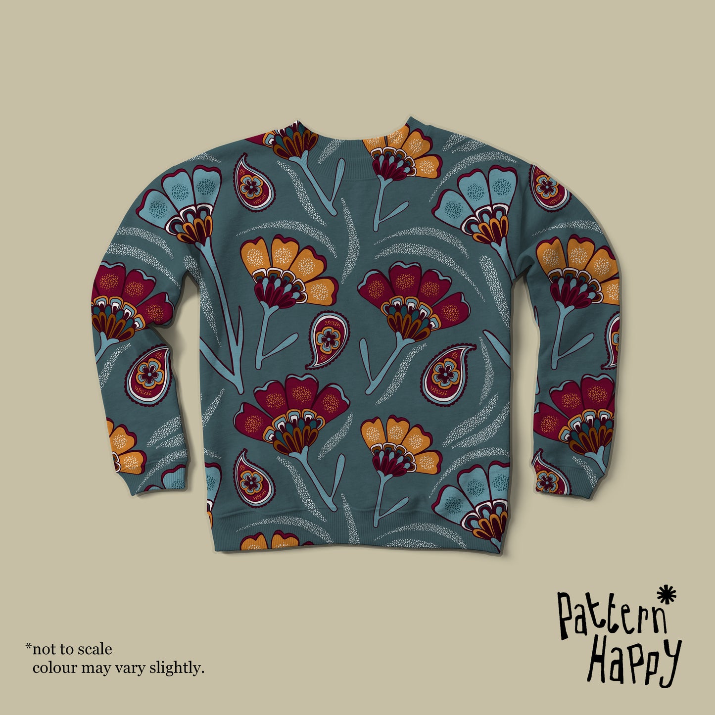 ****NEW COLLECTION Multi-Petal Flowers on muted teal - 0.5 Metres