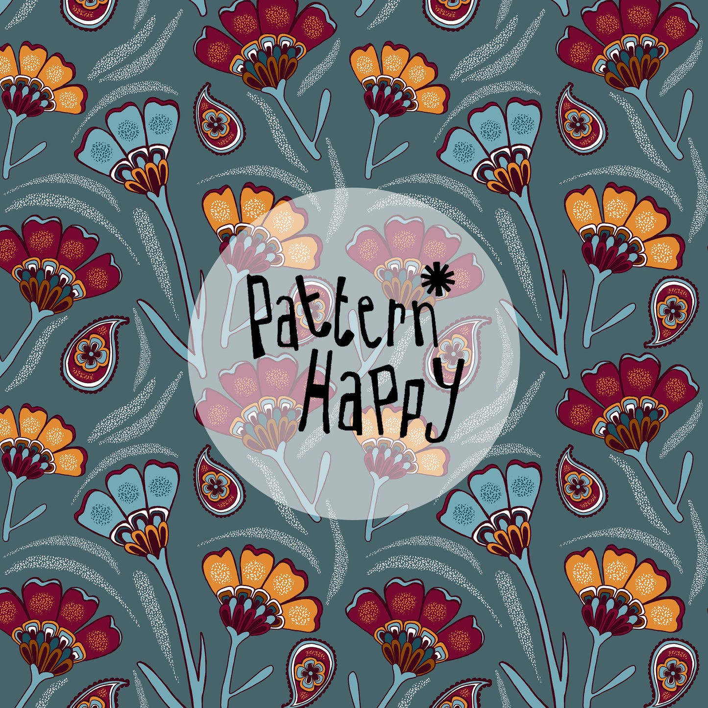 ****NEW COLLECTION Multi-Petal Flowers on muted teal - 0.5 Metres