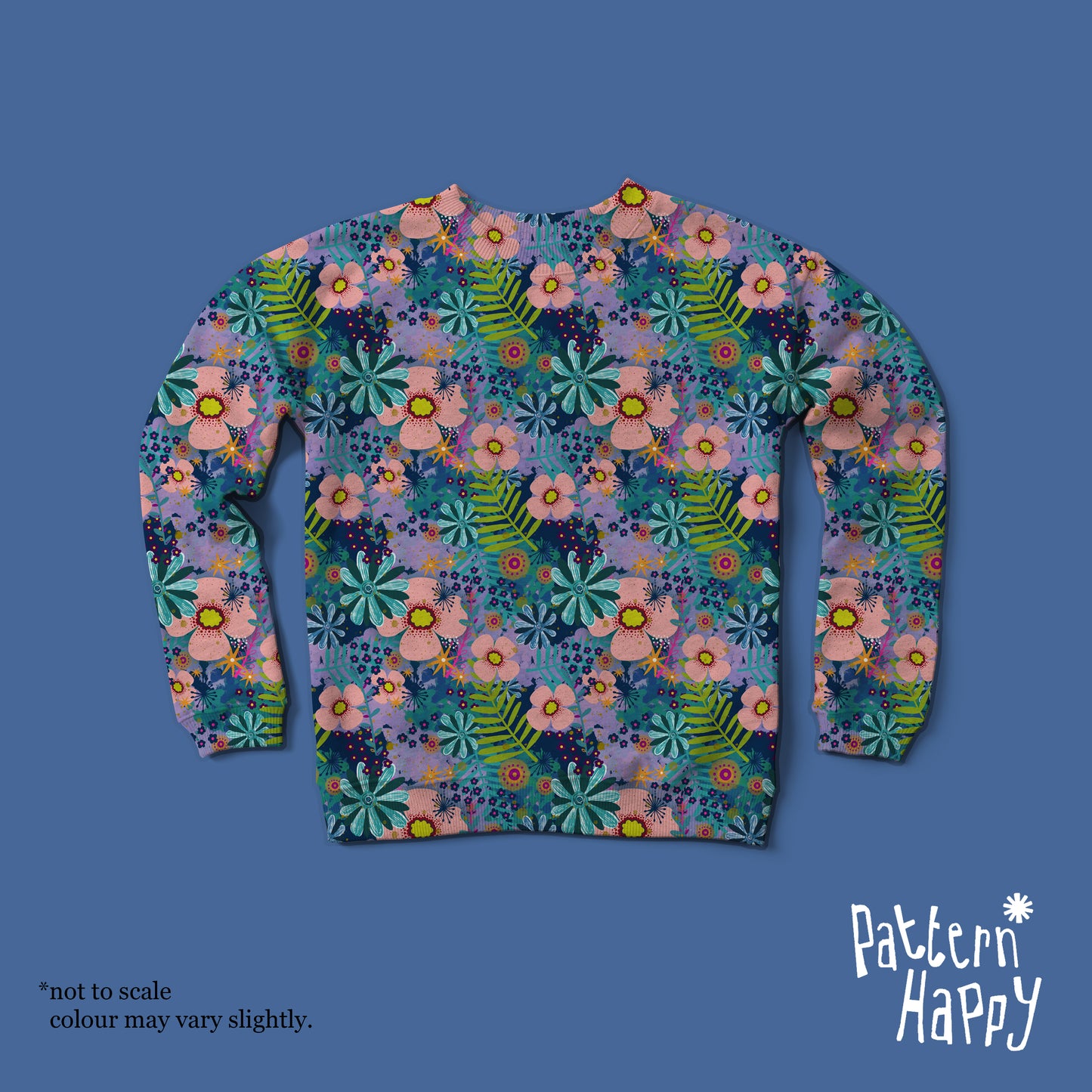 Overlapping Flowers on blue - 0.5 Metres