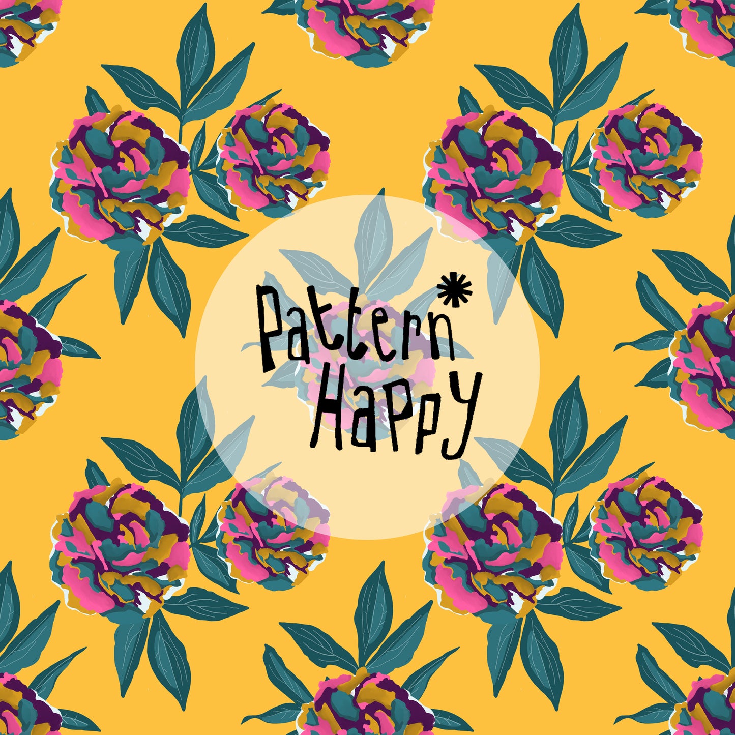 Peonies on yellow, 0.5 Metres