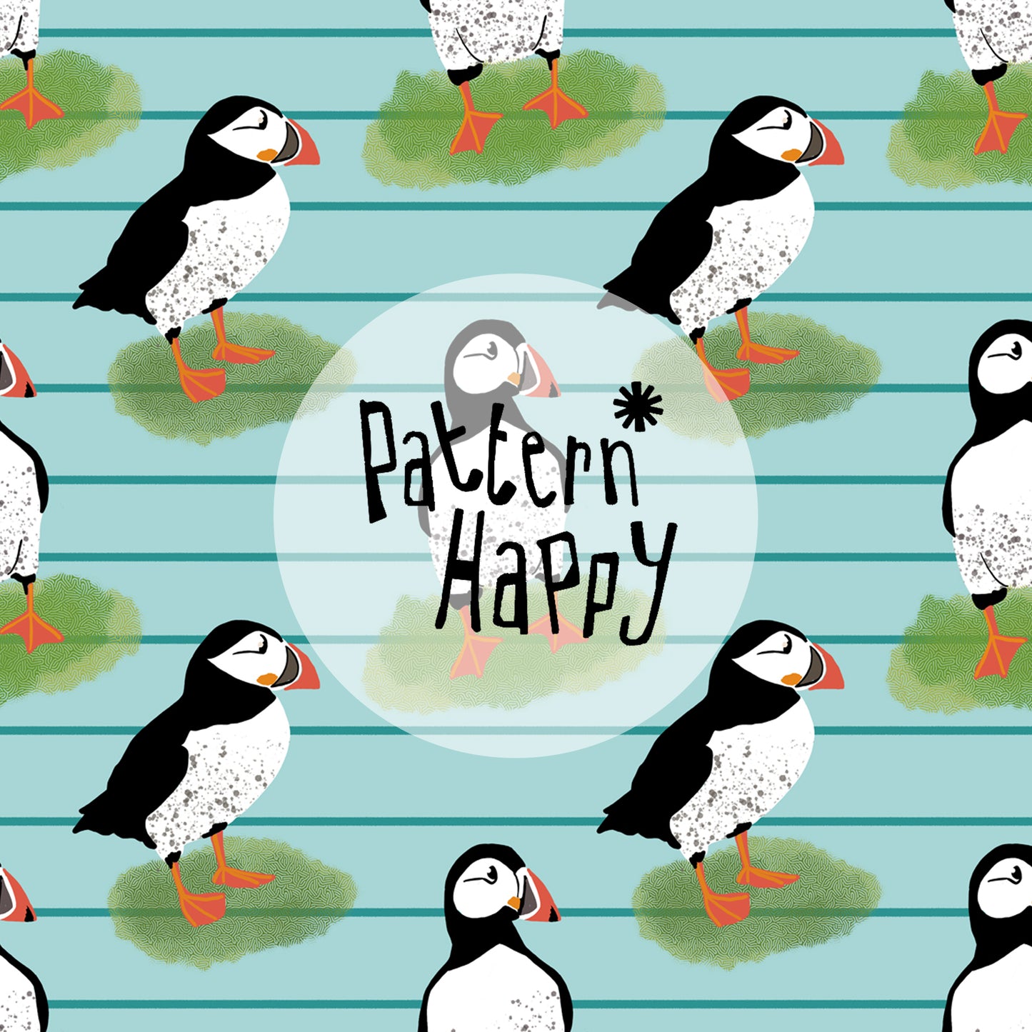 Puffins on blue, 0.5 Metres