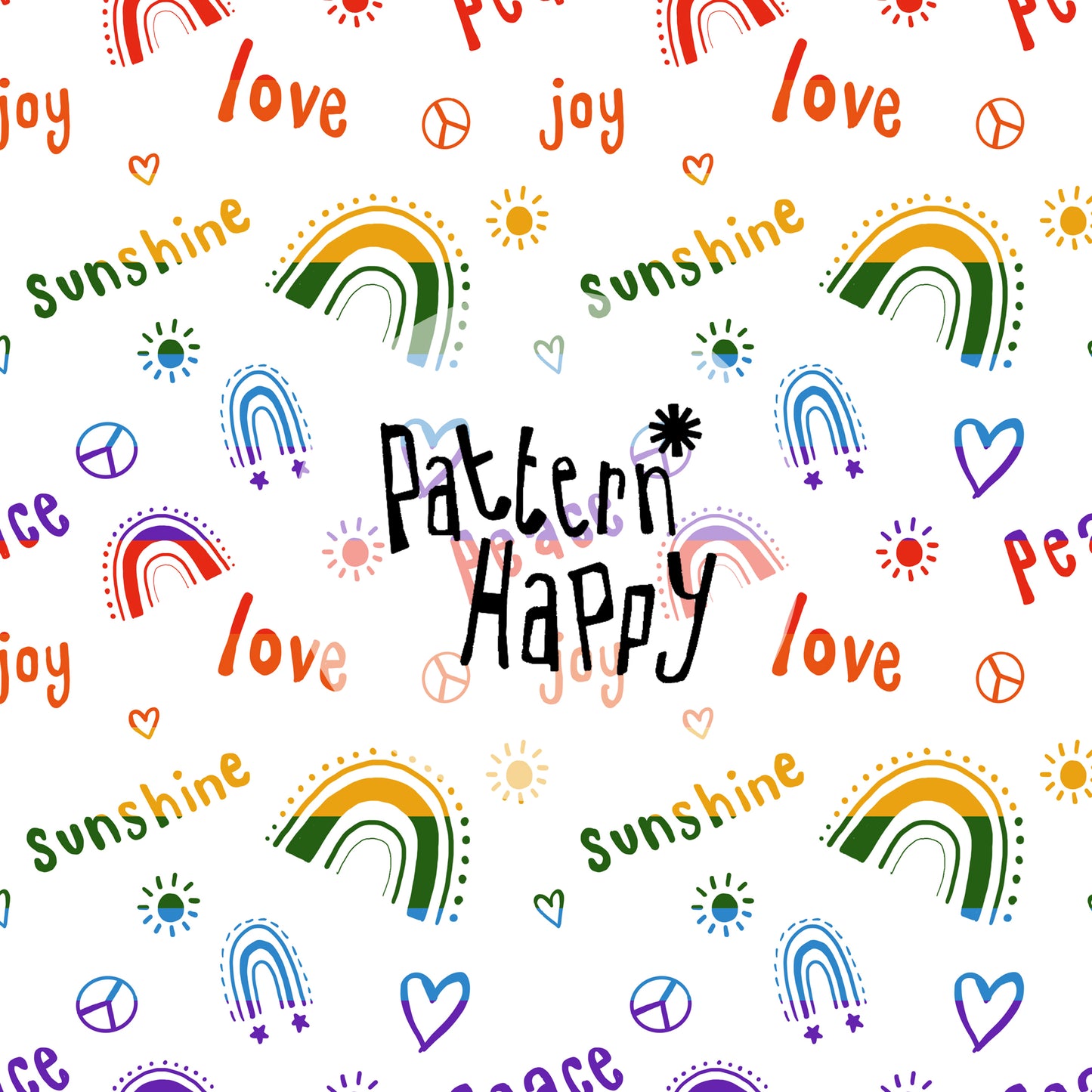Rainbow icons and words on white - 0.5 Metres