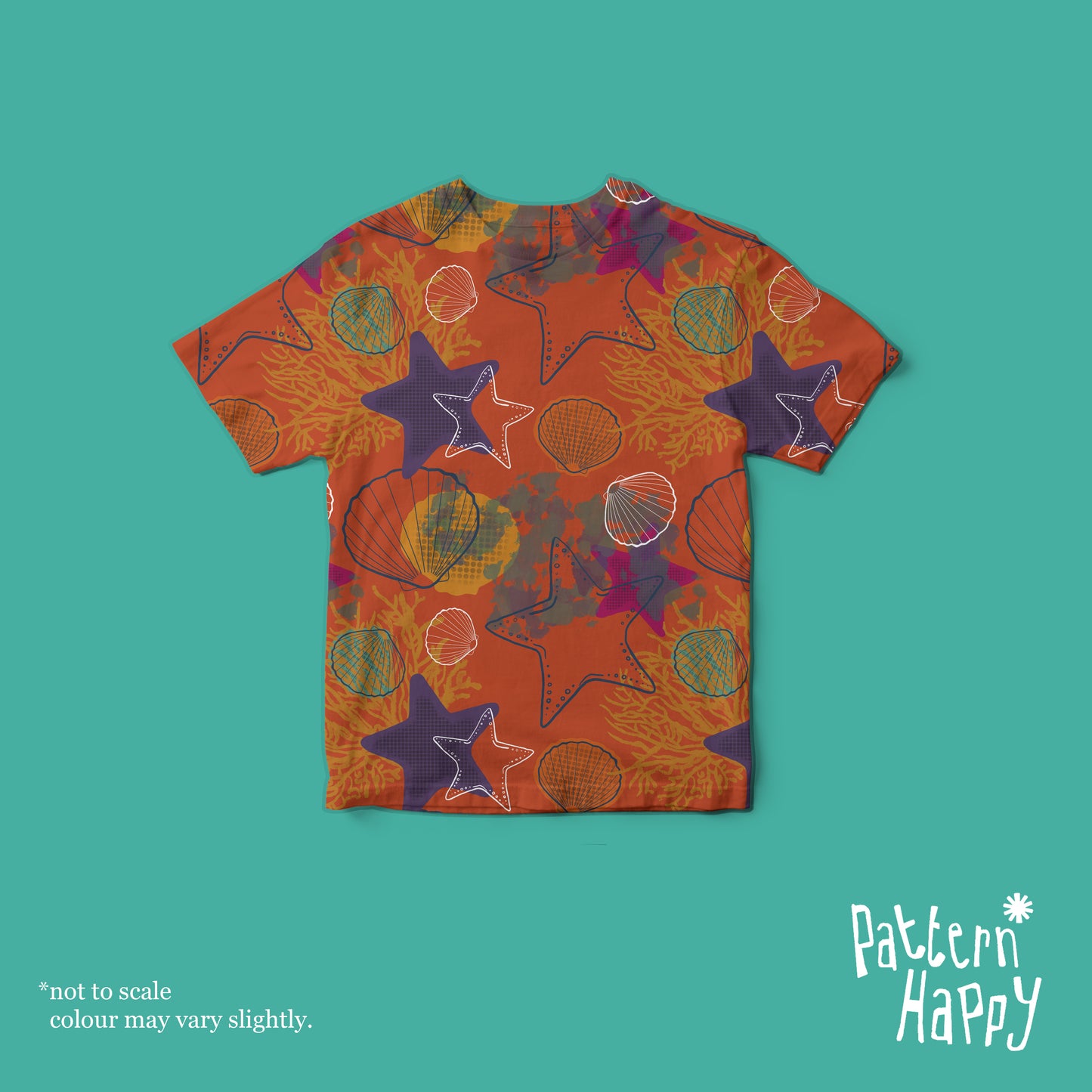 Starfish and Shells on orange, 0.5 Metres