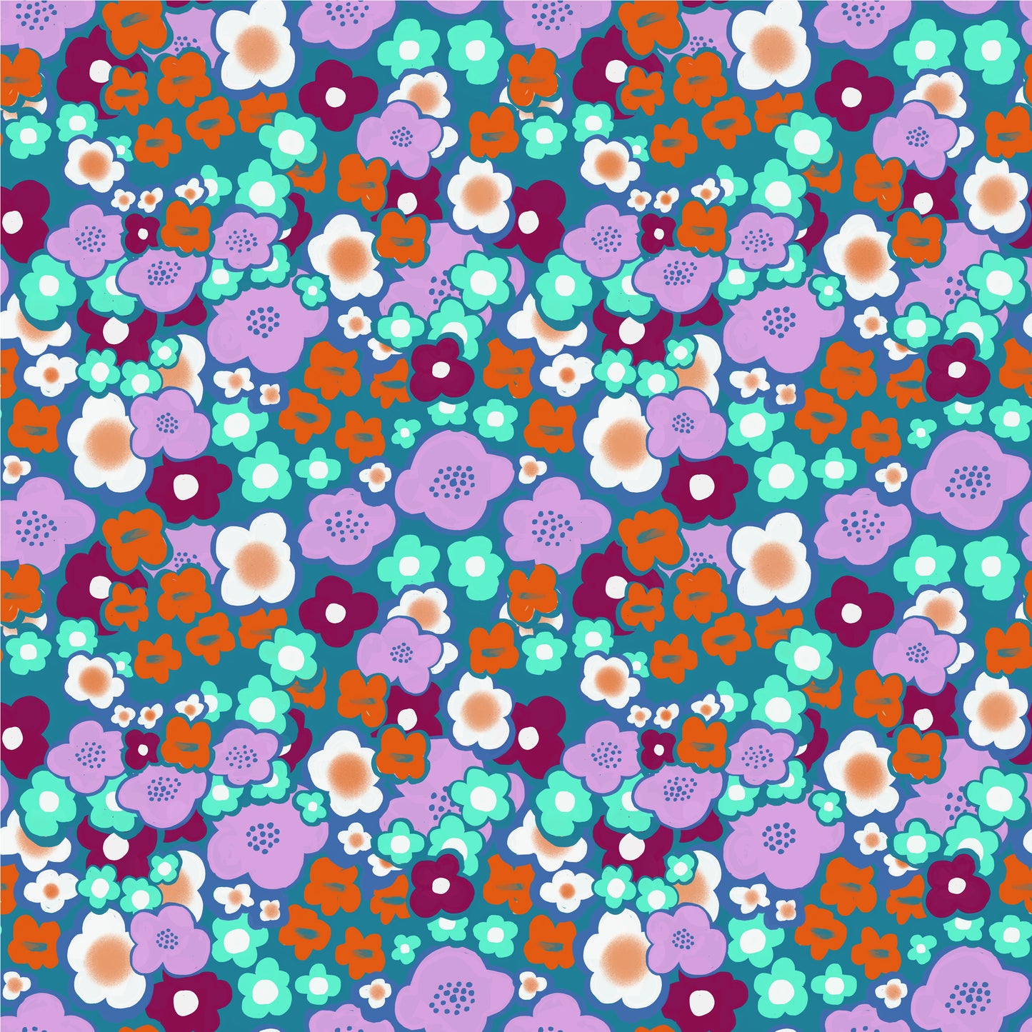 ****** NEW COLLECTION Retro Vintage Floral - Oranges & Mint