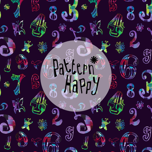 *NEW COLLECTION* All over numbers woven on Purple - 0.5 Metres