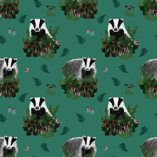 ****** NEW COLLECTION Badgers on jade green