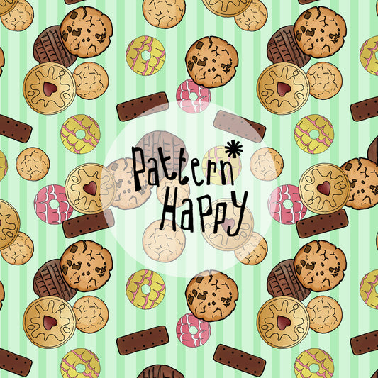 *NEW COLLECTION* Biscuits on green stripes - 0.5 Metres