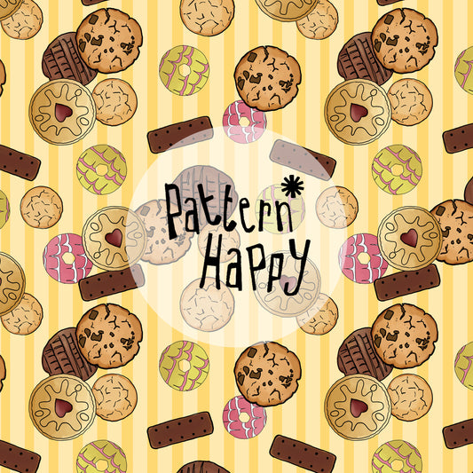 *NEW COLLECTION* Biscuits on yellow stripes - 0.5 Metres