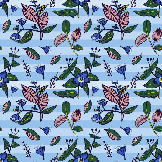 ****** NEW COLLECTION Country Floral Blue & Stripes- 0.5 Metres