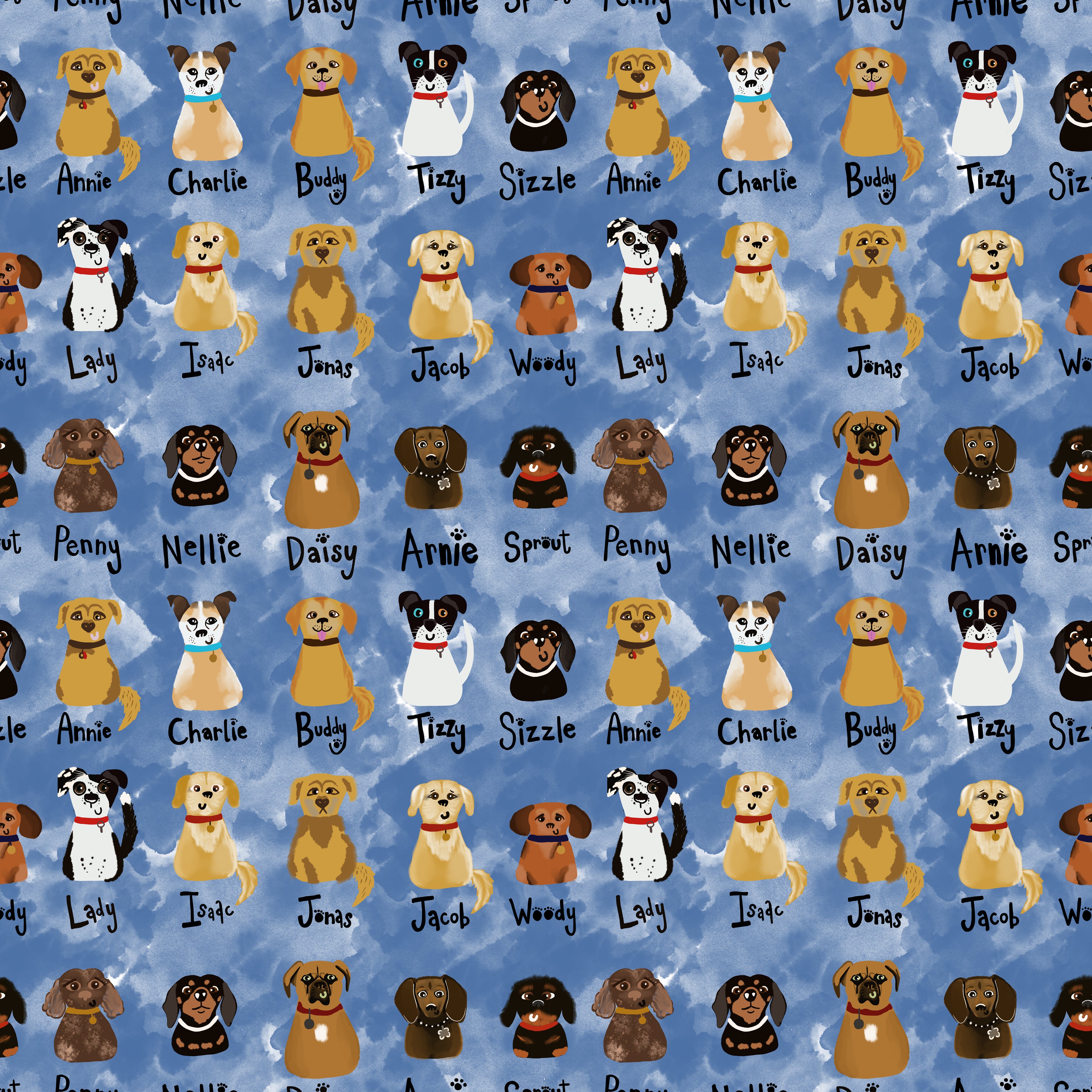 Dogs Pattern Ply ***NEW COLLECTION DOGS V2!! on blue blotches - 0.5 Metres – Pattern ...
