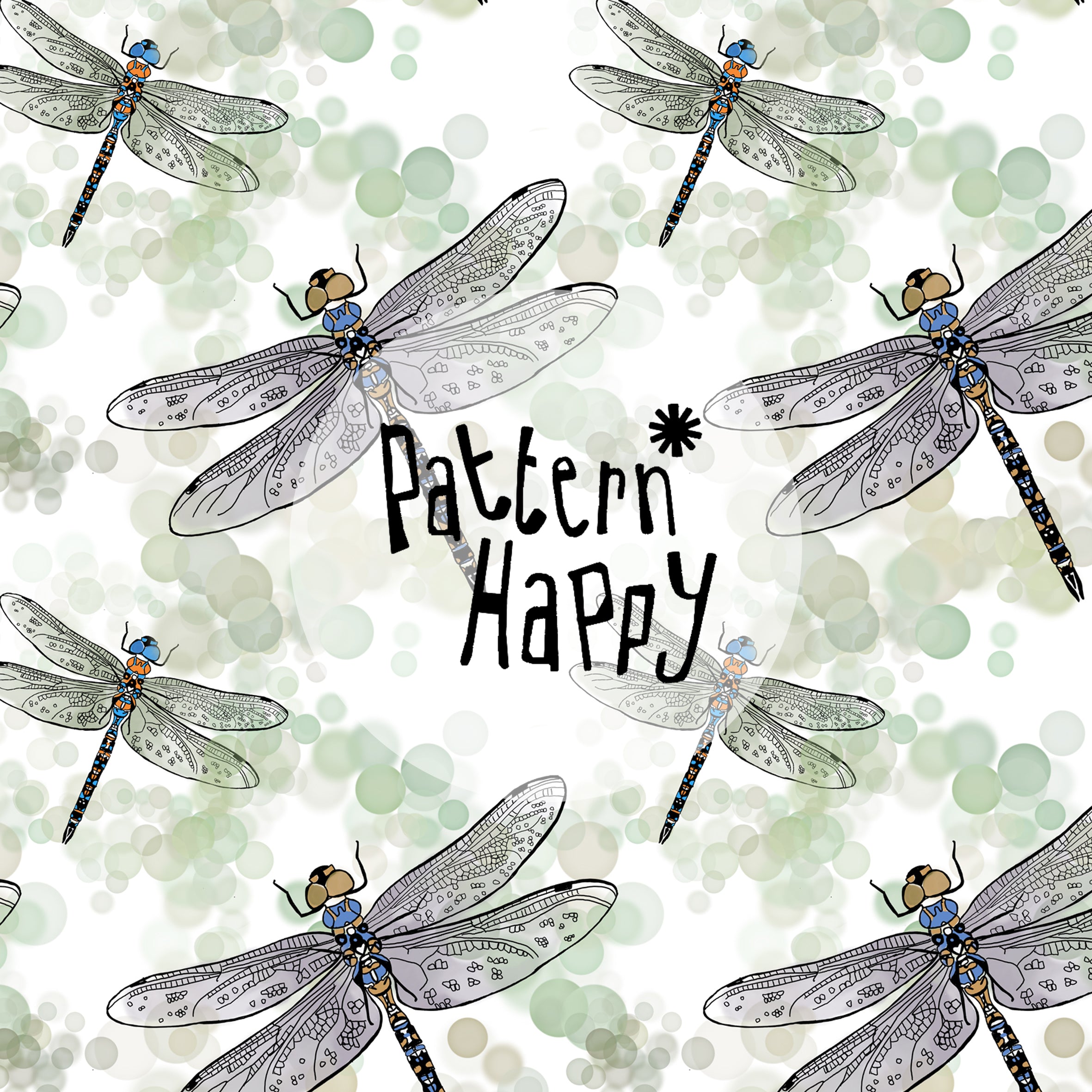 Patterned Dragonflies *NEW COLLECTION* Dragonflies on white- 0.5 Metres – Pattern Happy Fabrics