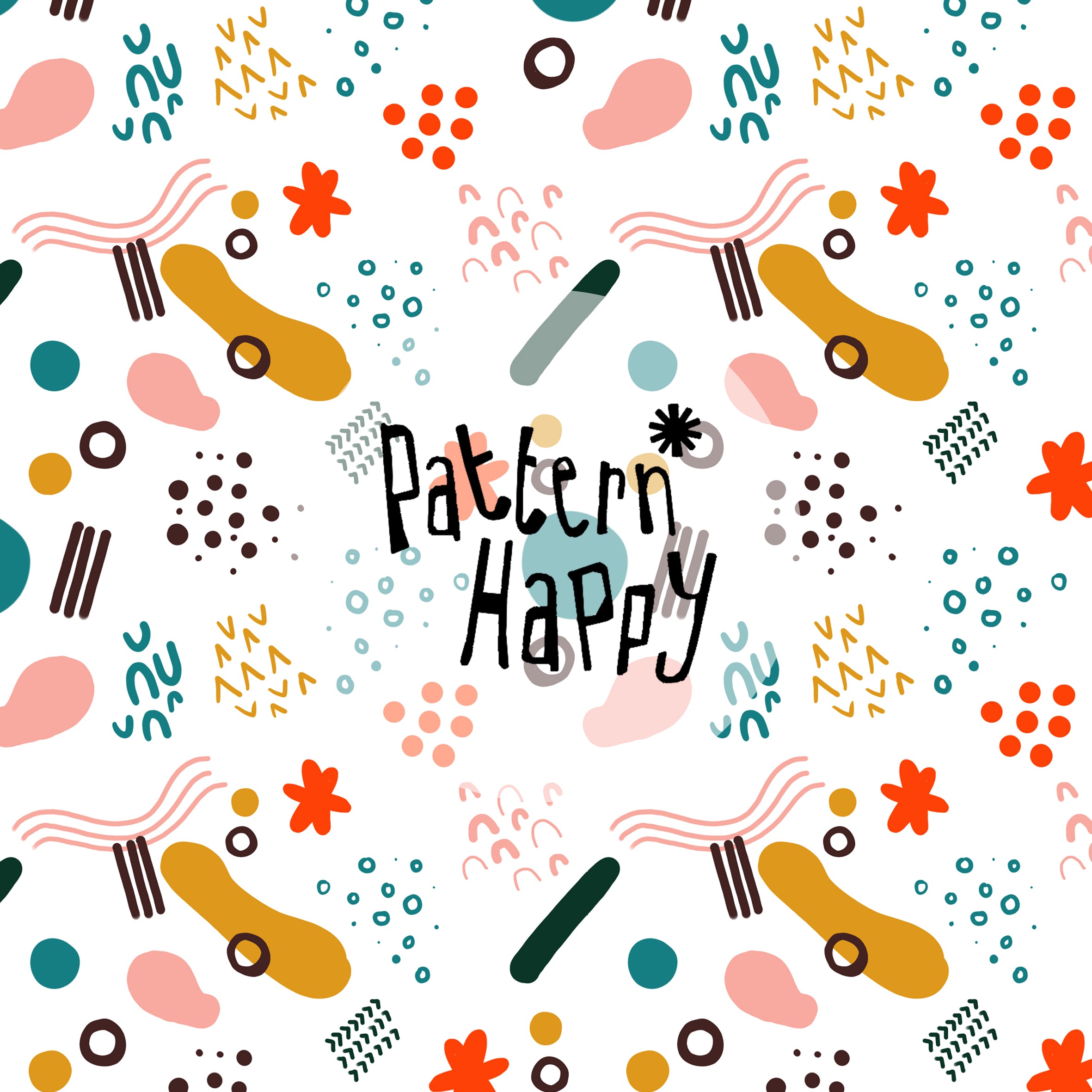 Modern Happy Pattern Abstract shapes on white - 0.5 Metres – Pattern Happy Fabrics