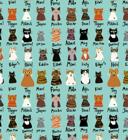 ***NEW COLLECTION* CATS!! on teal - 0.5 Metres