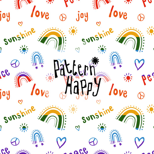 Rainbow icons and words on white - 0.5 Metres
