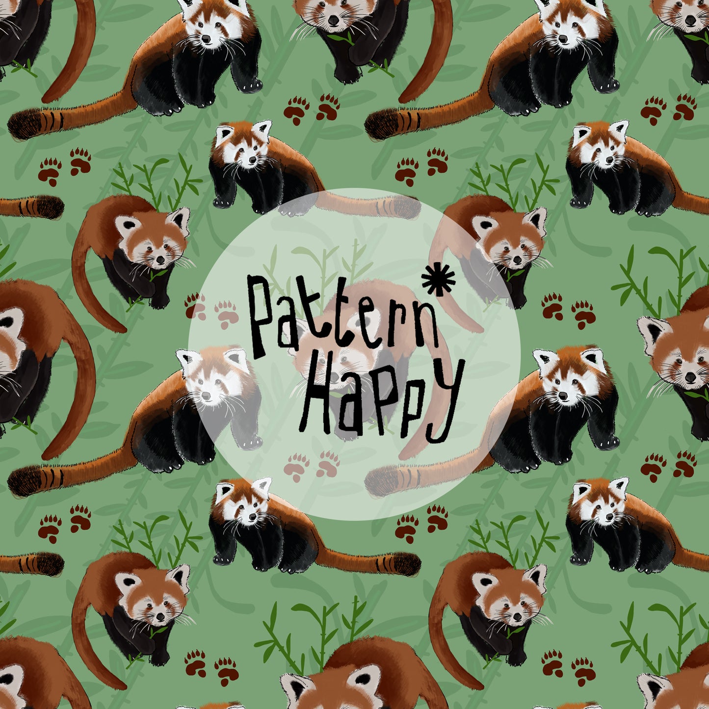 **NEW COLLECTION* Red Pandas on green - 0.5 Metres